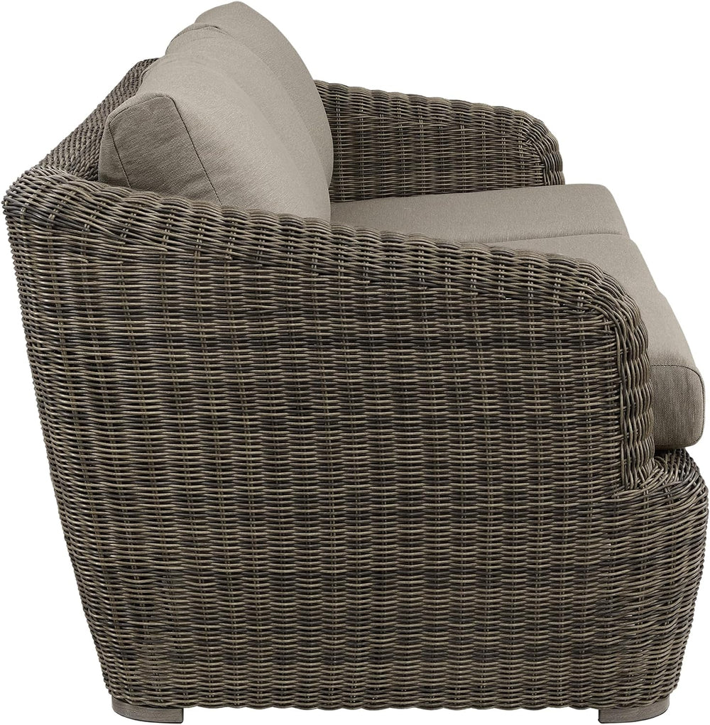 CHITA Patio Wicker 3-Seater Sofa with Removable Cushion, Backyard Rattan Chai...