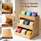 Bamboo Tea Bag Organizer, 3-Tier Vertical Space Saving Storage for Tea Bags, Coffee Pods, Sugar Packets, Countertop Holder for Kitchen, Coffee Bar, Home Office