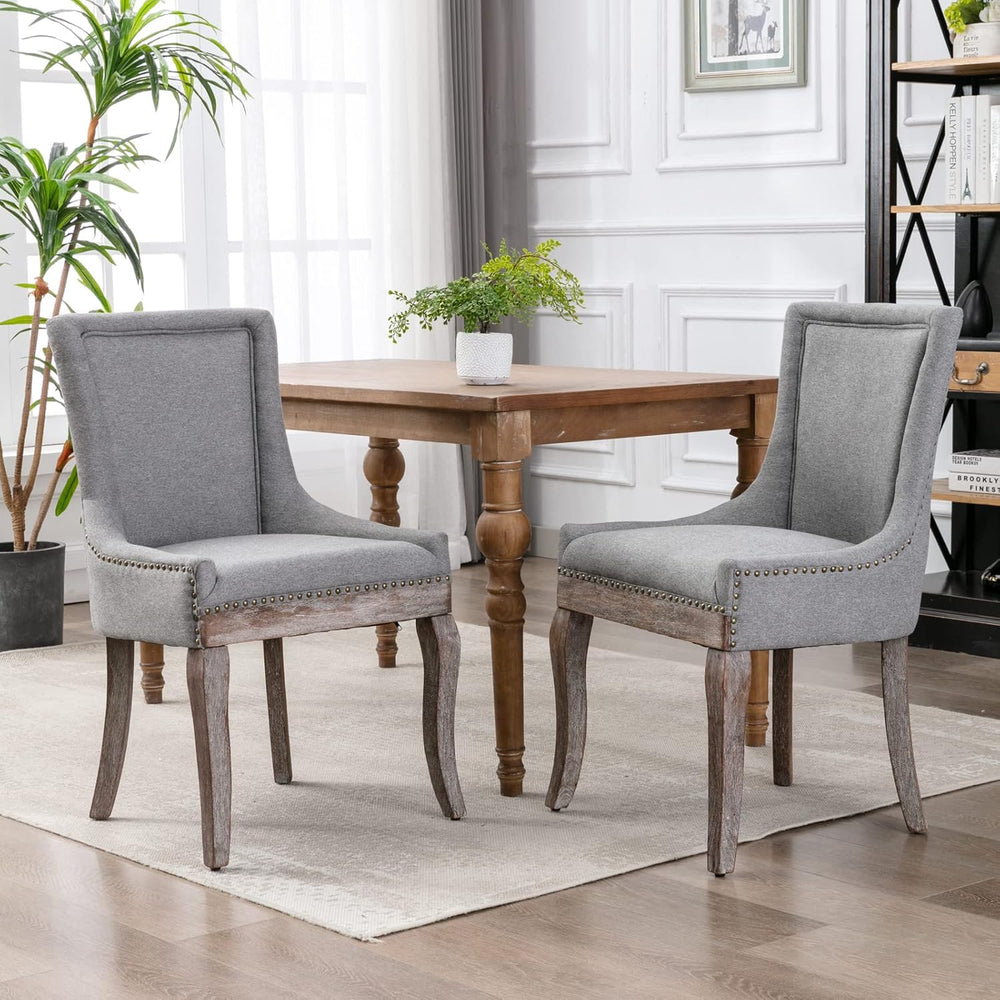 Modern Dining Chairs Set of 2, Fabric Upholstered High Back Chairs with Nailh...