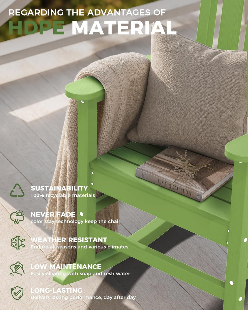 Rocking Chairs Outdoor, Oversized Patio Rocking Chair, All Weather Resistant ...