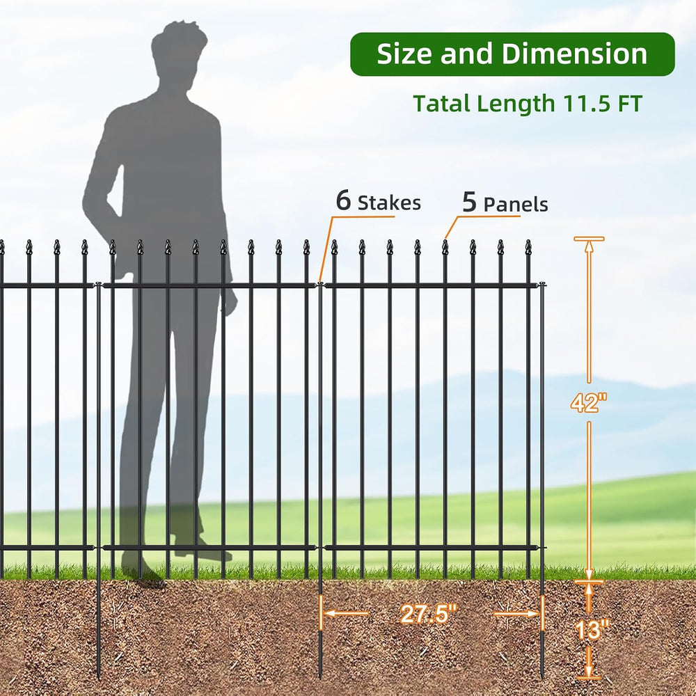 Decorative Metal Garden Fence 42" x 11.5', No-Dig Outdoor Fence with...