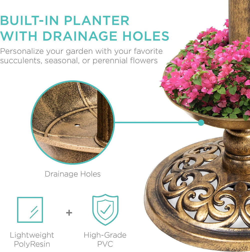 Best Choice Products Bird Bath W/Solar Light & Planter - Bronze