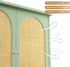 Rattan Over The Toilet Storage Cabinet, Bathroom Organizers and Storage Over Toilet with Rattan Door and Metal Stand, Tall Storage Shelves Above Toilet, Wood Rack for Restroom, Laundry, Foam Green