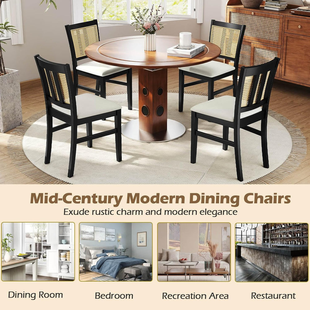 Giantex Rattan Dining Chairs Set of 2, Farmhouse Fabric Upholstered Kitchen C...