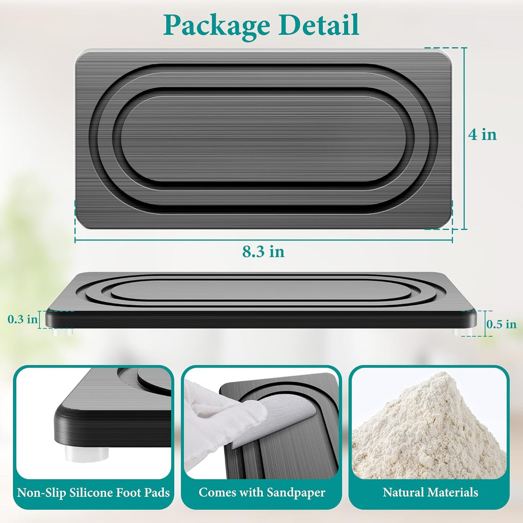 Water Absorbing Stone Tray for Sink, Quick Drying Diatomite Bathroom Tray Countertop, Stone Drying Mat for Kitchen Counter Faucet, Soap Dish Dispenser Vanity Organizer, Dark Grey-B-8.3" x 4"
