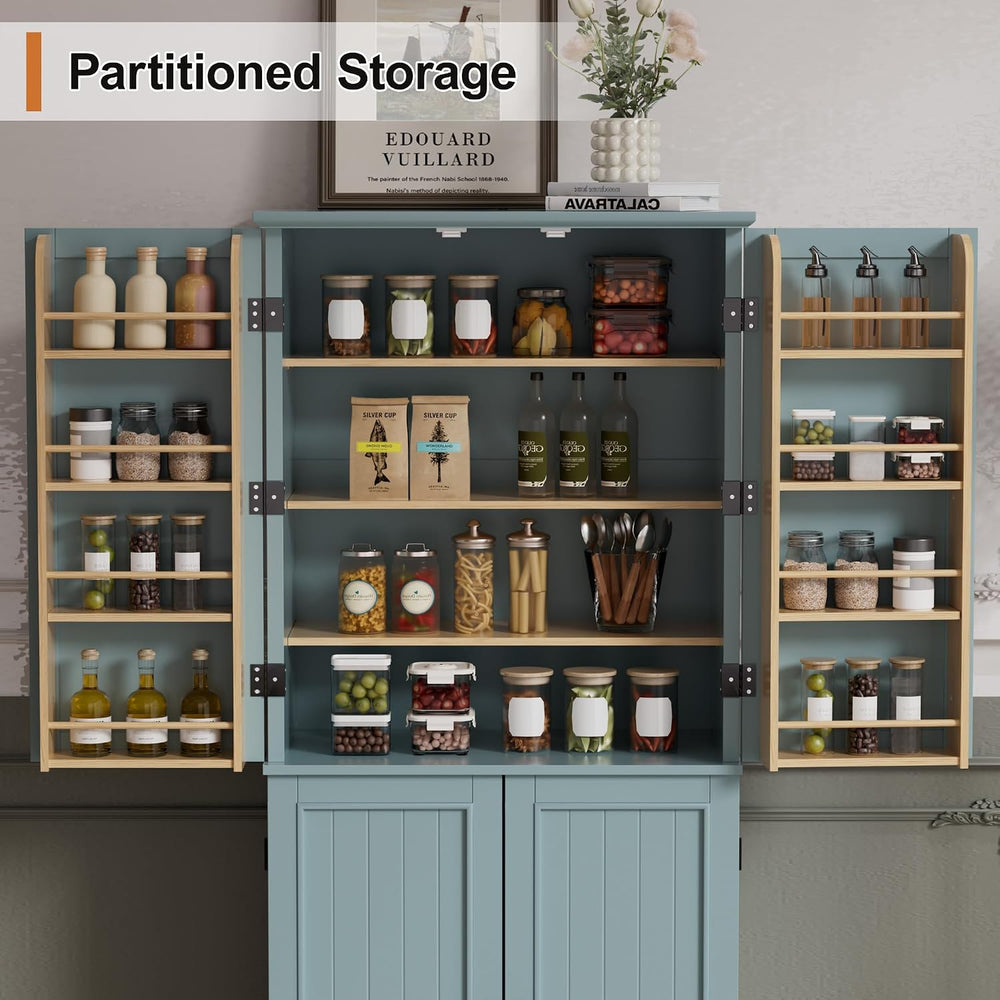 Scurrty Vintage Kitchen Pantry Cabinet with Drawers and Door Shelves, Blue | ...