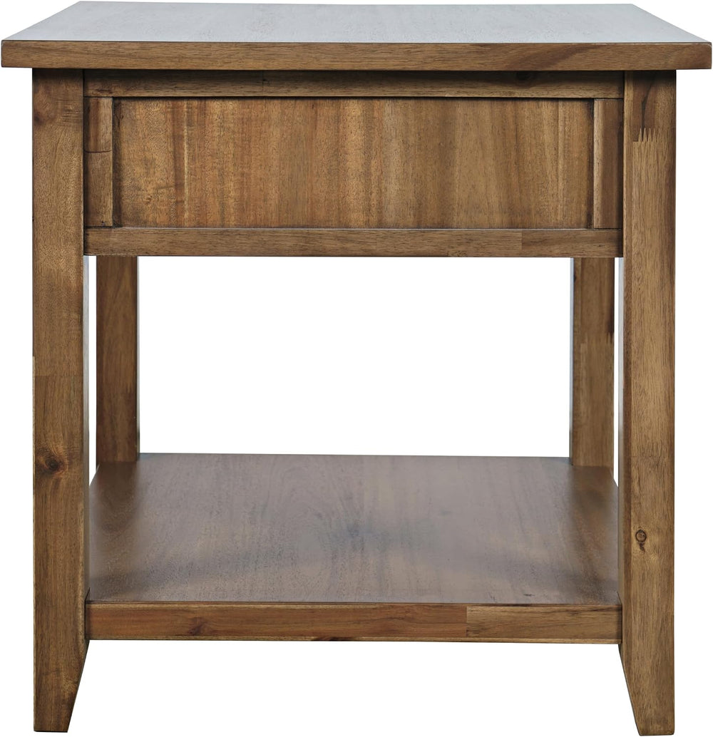 Jofran Acacia Wood Square End Table with Storage, Transitional Rustic Side Ta...