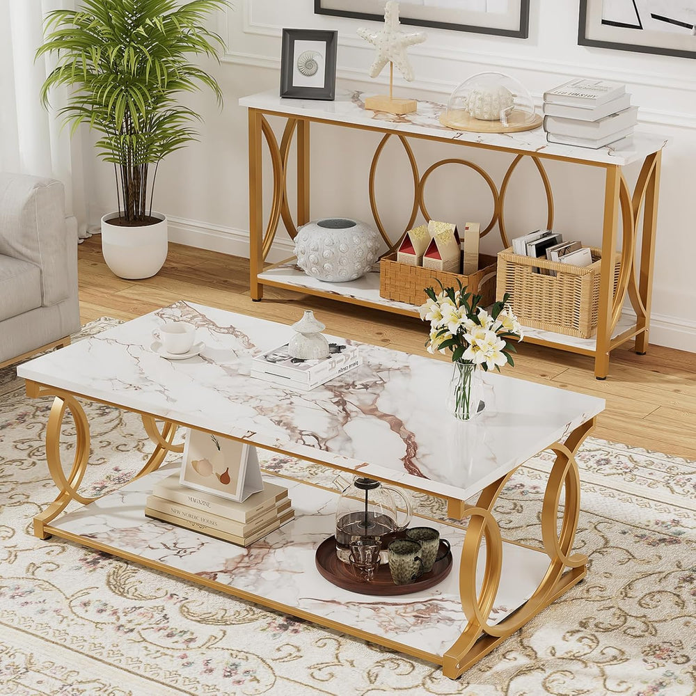 HOMISSUE Living Room Table Set, 55 Inch Entryway Console Table + Rectangle Co...