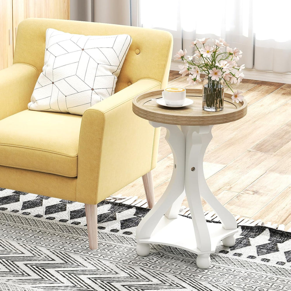 kinbor Farmhouse End Table - Round Pedestal Side Table, French Country Style ...
