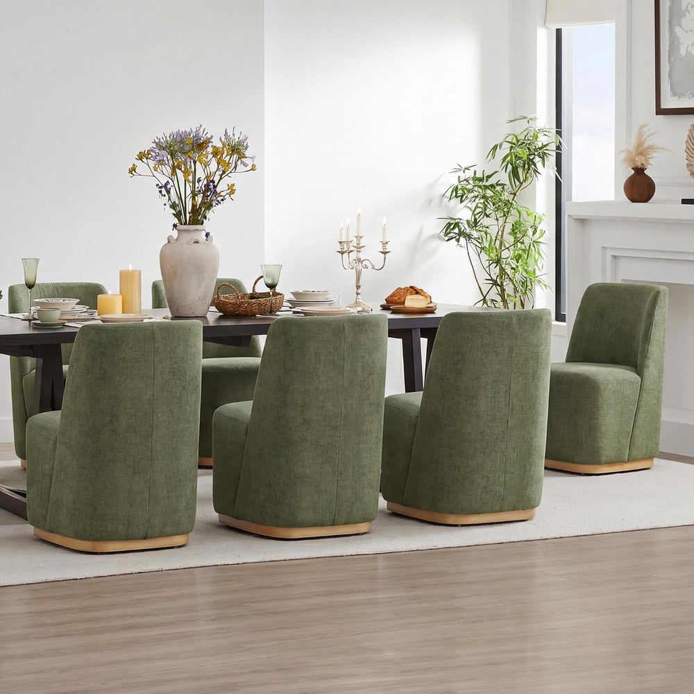 CHITA Upholstered Rolling Dining Chair on Casters Set of 2, FSC Certified Mod...