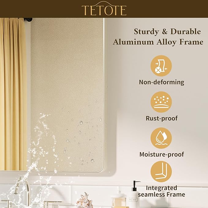 TETOTE Brushed Nickel Bathroom Mirror 30 x 30 Brushed Nickel Metal Framed Bat...