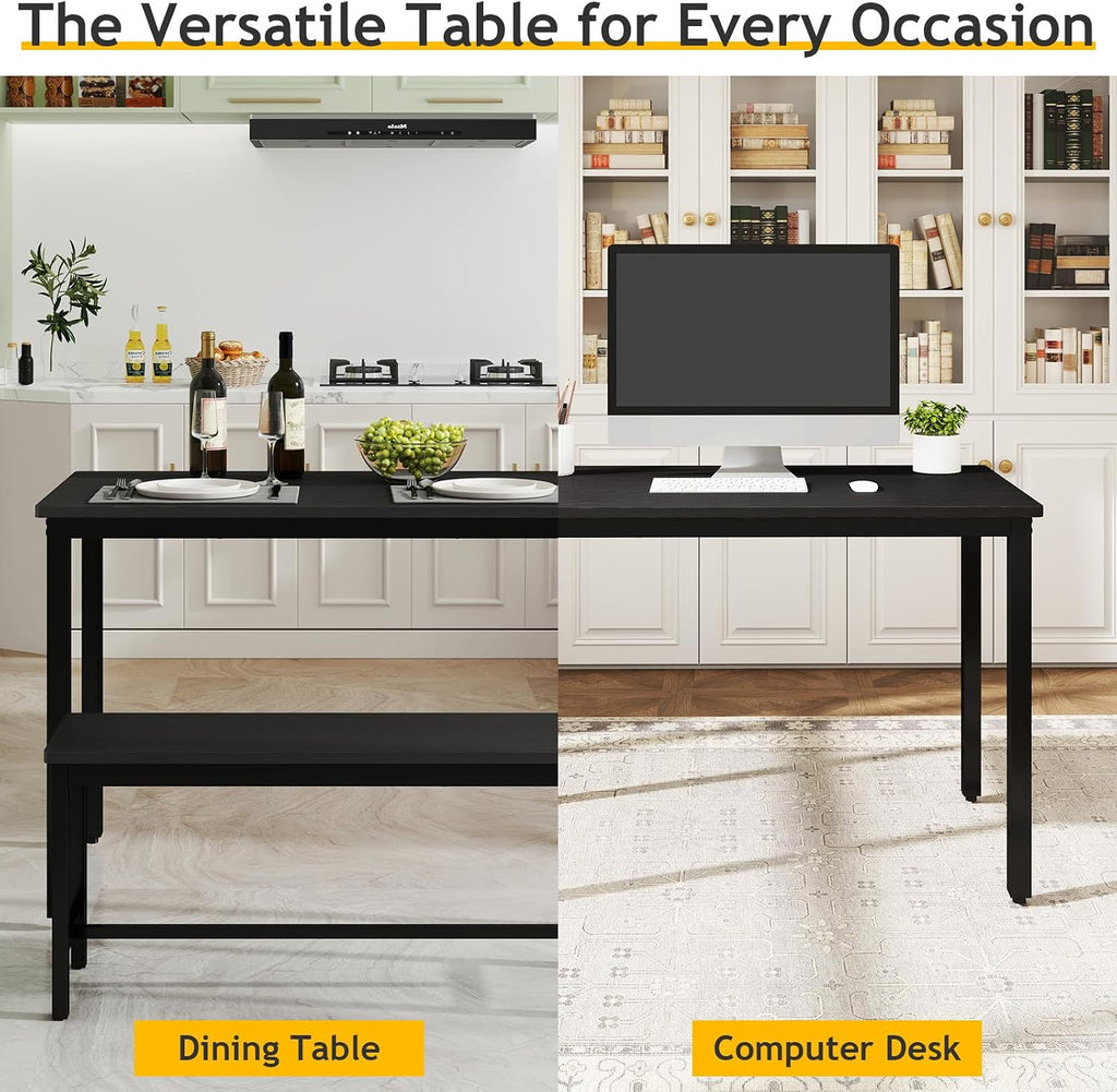 Rovibek Dining Table Set for 4 with 2 Benches – Space-Saving Kitchen Table Set for Kitchen & Dining Room, Black
