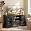 Giantex Farmhouse TV Stand for 65/70 Inch TV, Tall Entertainment Center with Storage Cabinets, Glass Doors, Drawer, Removable Shelves, Media TV Console Table for Living Room, Bedroom (Black)