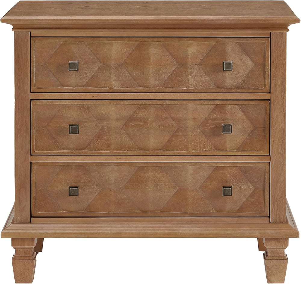 Traditional Geometric Textured Nightstand, 3 Drawer Solid Wood Bedside Table ...