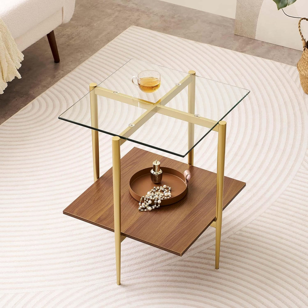LumFurn Glass End Table, Mid-Century Modern Design Sofa Table, for Living Roo...
