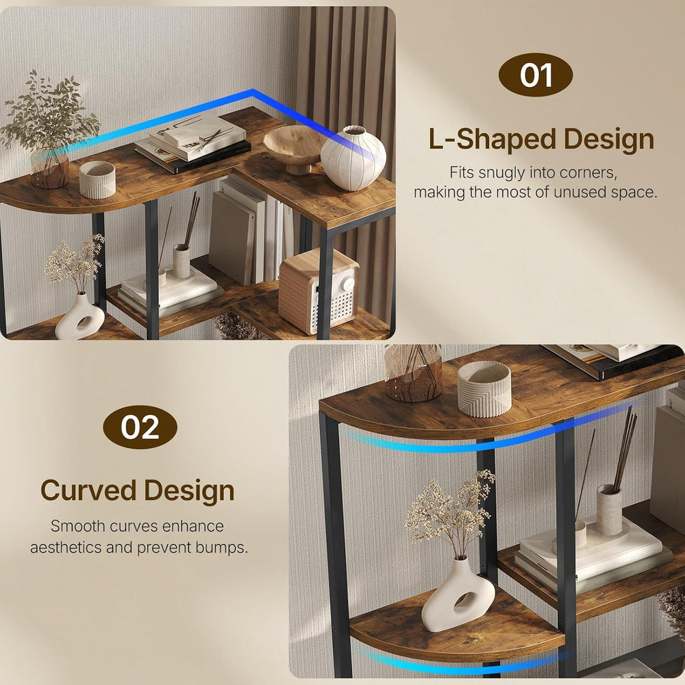 YATINEY Corner Bookshelf, 5-Tier L-Shaped Bookcase with 3 Fabric Drawers, Sto...