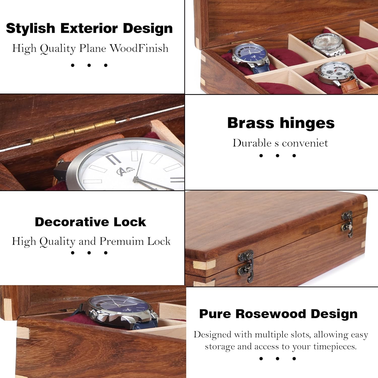 Wooden Watch Box for Men & Women, Watch Organizer & Display Case, Premium Long-Lasting Watch Holder for Storage, Elegant Gift for Watch Collectors (Wood Top, 12 Slots)