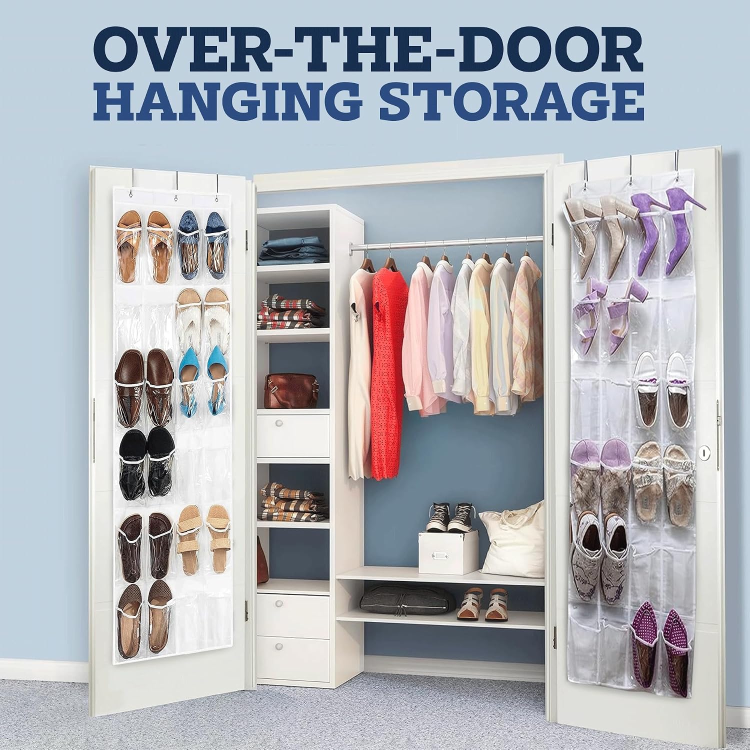 ZOBER Over the Door Shoe Organizer, 24 Pockets - Hanging Shoe Rack W/Mesh Pockets to Store Shoes, Towels, Snacks, Toys - Closet, Pantry Storage