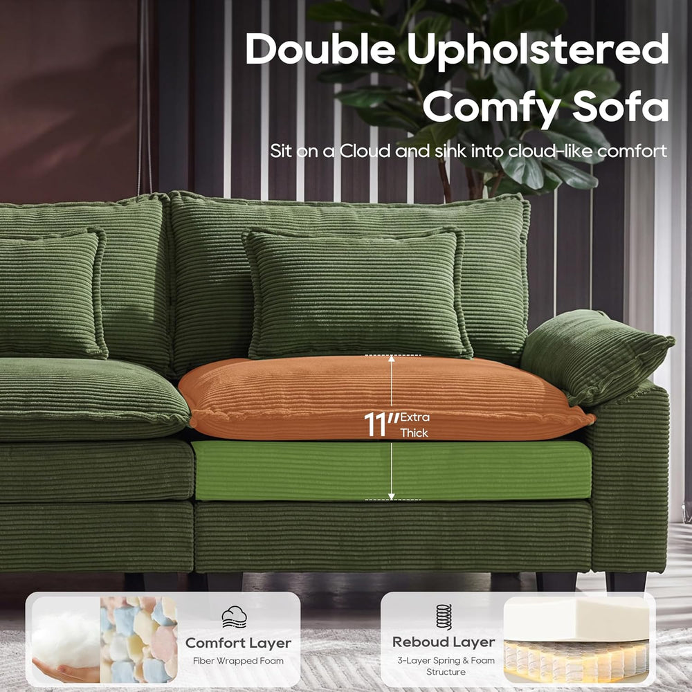 URRED Oversized Modular Sectional Sofa，Solid Green：122" U Shaped | Moder...