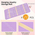 Bloss Hanging Jewelry Organizer with 48 Pockets, Mothers Day Gifts Double-Size Hanging Jewelry Holder with Hanger Hooks, Jewelry Organizers and Storage for Earrings, Necklaces and Rings, Purple