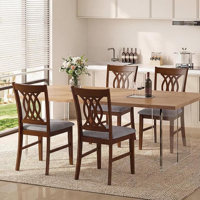 Giantex Upholstered Dining Chairs Set of 4, Farmhouse Fabric Side Chairs w/Cu...