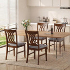 Giantex Upholstered Dining Chairs Set of 4, Farmhouse Fabric Side Chairs w/Cushioned Seats, Patterned Backrests, Sturdy Rubber Wood Frames, Wooden Accent Chairs for Kitchen, Dining Room
