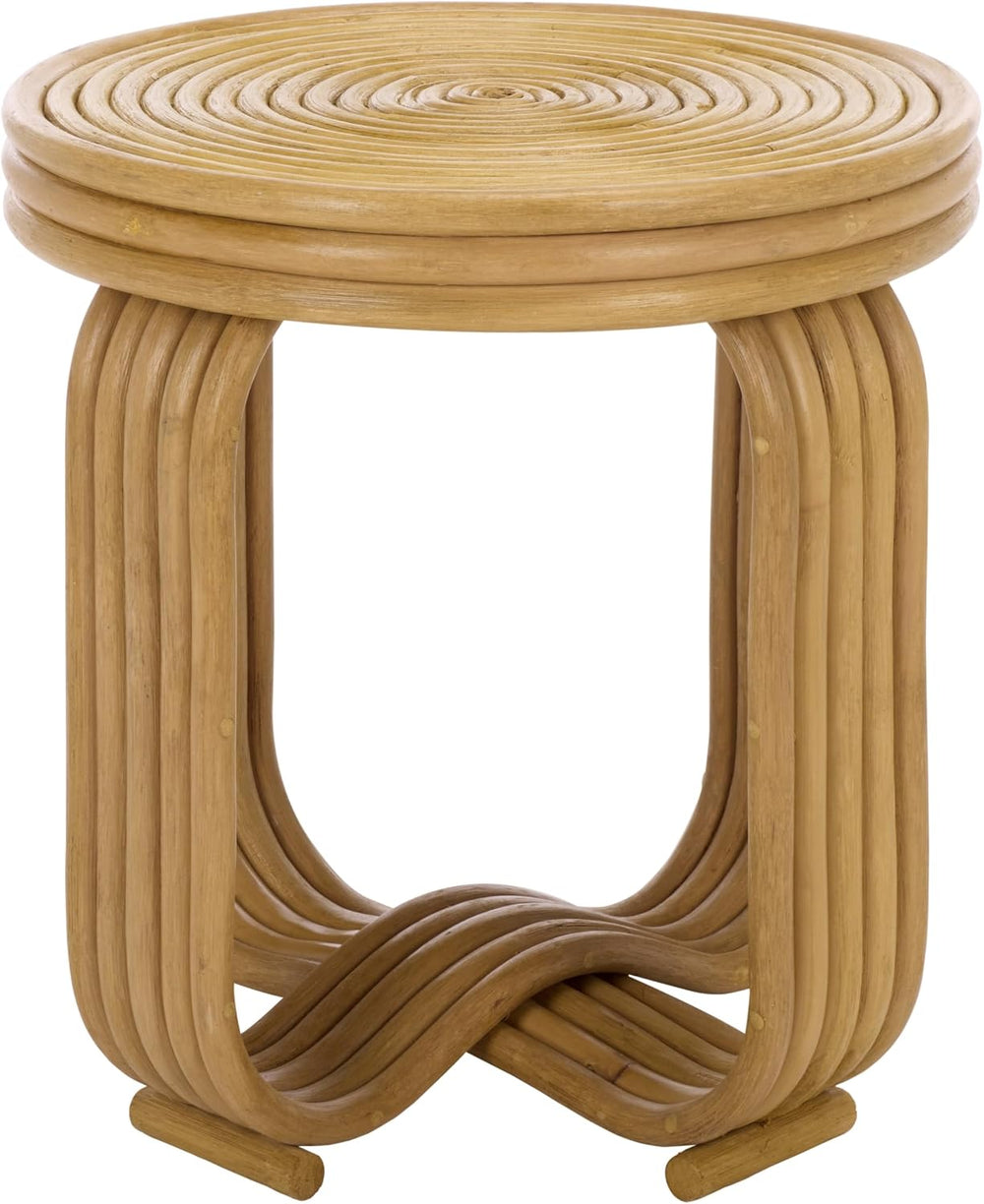 SAFAVIEH Furniture - Asleesh Round Accent Table - Natural Rattan - Fully Asse...