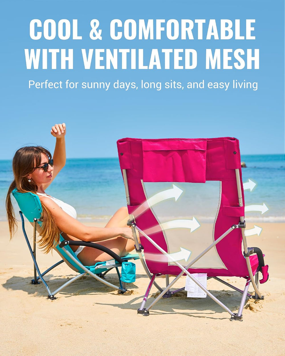 KingCamp Low Beach Chair, High Back Folding Camping Chair for Adults, Oversiz...
