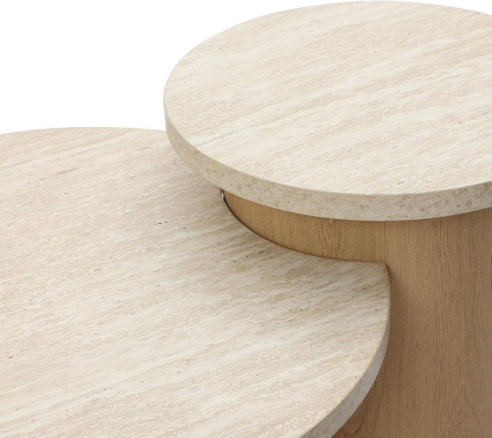LuxenHome Nesting Coffee Table Set of 2, Modern Round Accent Tables for Small...
