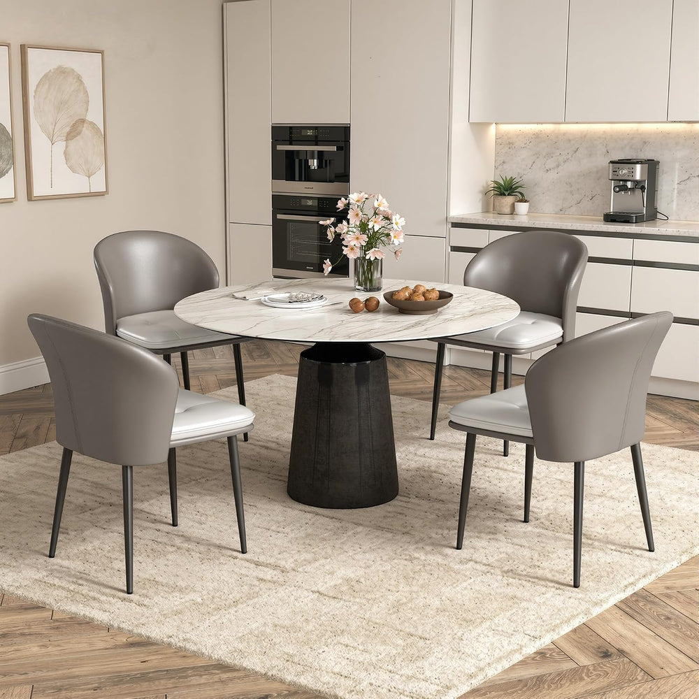 Modern Dining Chairs Set of 4, Faux Leather Upholstered Accent Chair with Met...