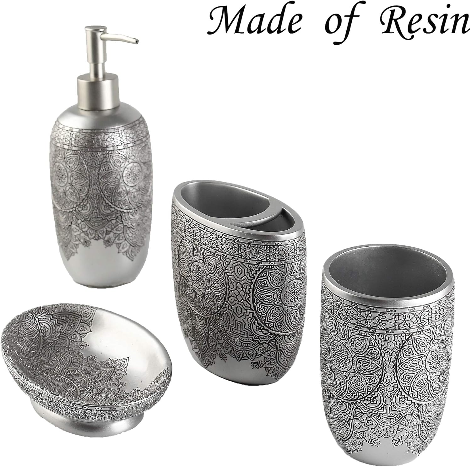 Hymmah Bathroom Accessories Set,Toothbrush Holder,Farmhouse Bathroom Decor,4 Pcs Resin Gift Set Apartment Necessities, Contain Toothbrush Cup,Soap Dispenser,Soap Dish,Tumbler
