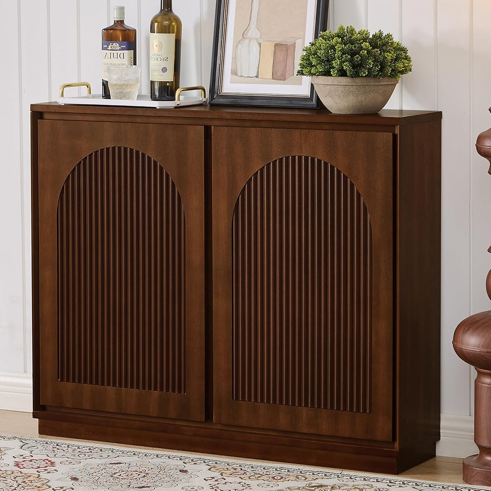 Real Walnut Veneer Sideboard Buffet,Narrow Entryway Storage Cabinet