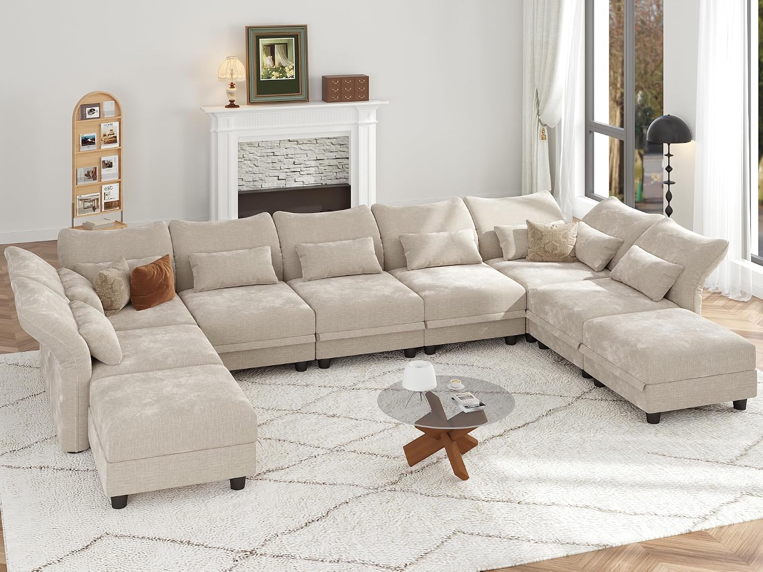 LLappuil 154" Modular Sectional Sofa with Storage 9 Seat Oversized Sectional Couches for Living Room with Adjustable Arms Backs, Convertible to L Shape/U Shape/Sleeper Sofa, Black Chenille
