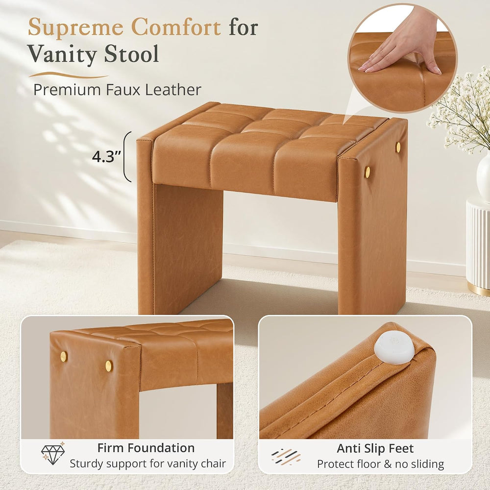 LUE BONA Modern Grid Tufted Vanity Bench Stool, 4.33'' Thick Chenille...