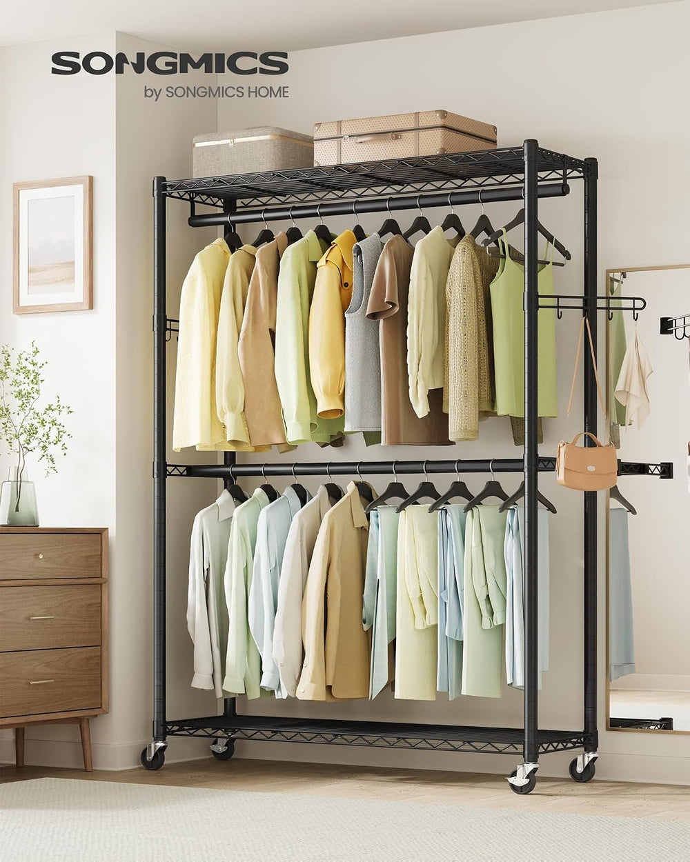 SONGMICS Heavy-Duty Clothes Rack, Portable Closet on Wheels, Garment Rack