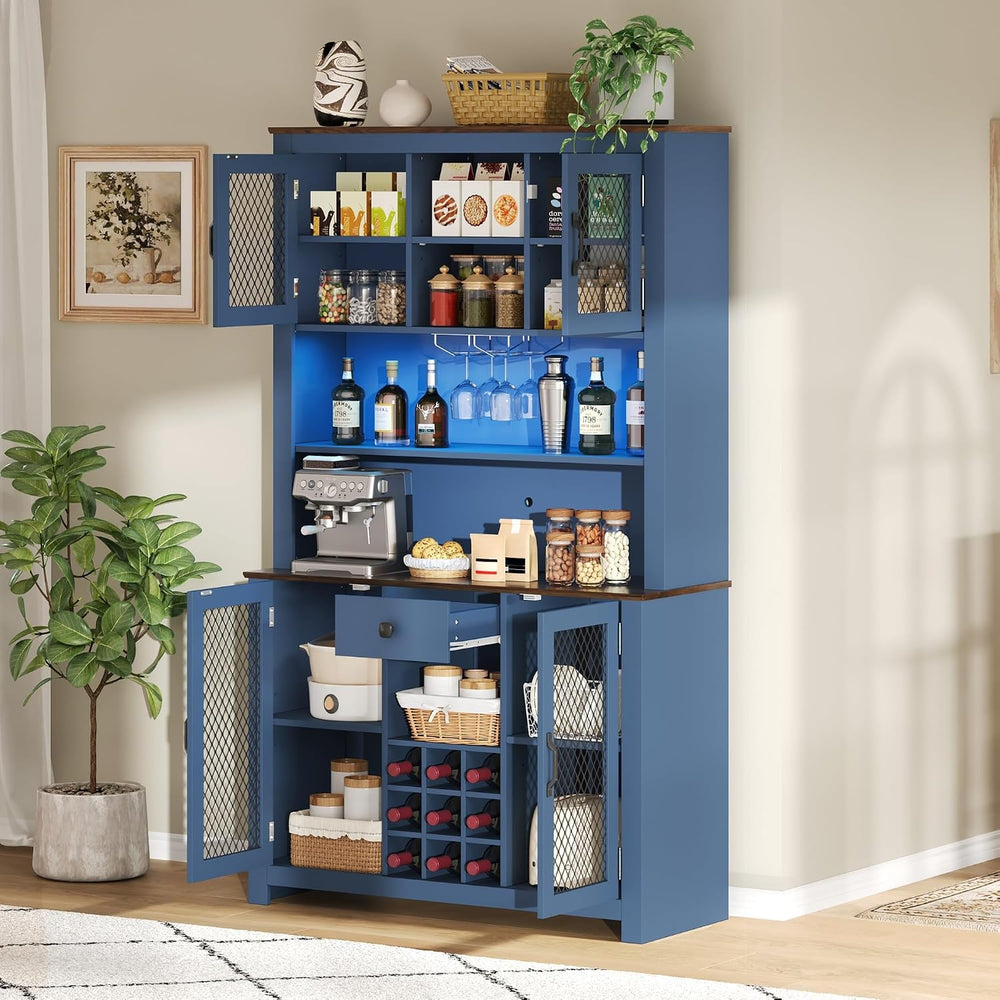 70.9" Kitchen Pantry Storage Cabinet Rustic Buffet Cabinet, Kitchen Hutc...