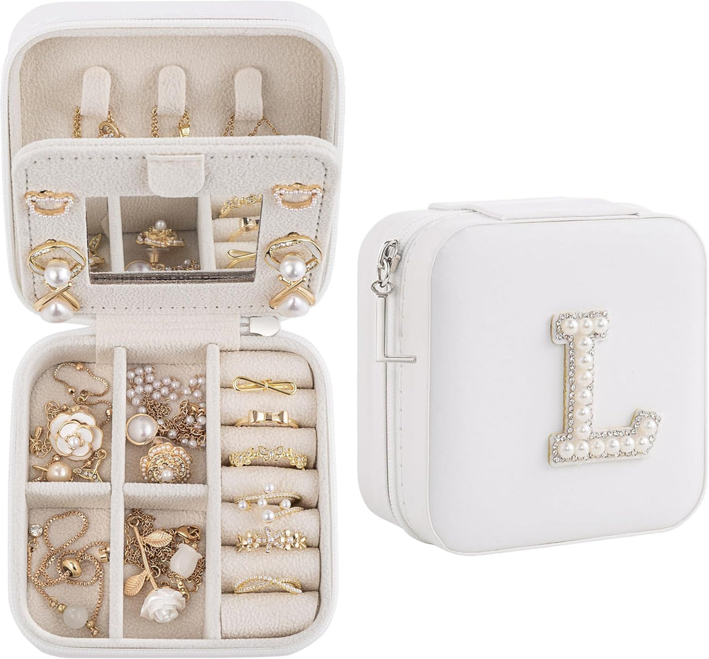 Birthday Gifts For Women, Initial Jewelry Box, Travel Jewelry Case, Gifts for Wife Girlfriend, Small Travel Jewelry Organizer, Gift for Girls, Graduation Gifts for Her, Bridesmaid Gifts