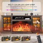 oneinmil 80'' Fireplace TV Stand with 3-Sided Glass, TV Cabinet for TVs up to 85", 80'' Modern Media Entertainment Center with Farmhouse Glass Door Storage Cabinets, Gray