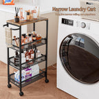 AZERPIAN Slim Rolling Cart 4 Tier Narrow Storage Cart on Wheels with MDF Board Top and Metal Handle for Small Space Kitchen Living Room Bathroom Laundry Room (16.38 x 9.06 x 30.31inch)