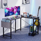 Sweetcrispy L Shaped Computer Desk - Corner Gaming PC Table with CPU Stand Side Bag for Home Office Dorm Sturdy Writing Workstation, 50-Inch, Black
