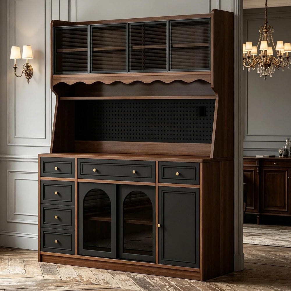 63'' Kitchen Pantry Cabinet with Power Outlet,Large Kitchen Hutch Cab...