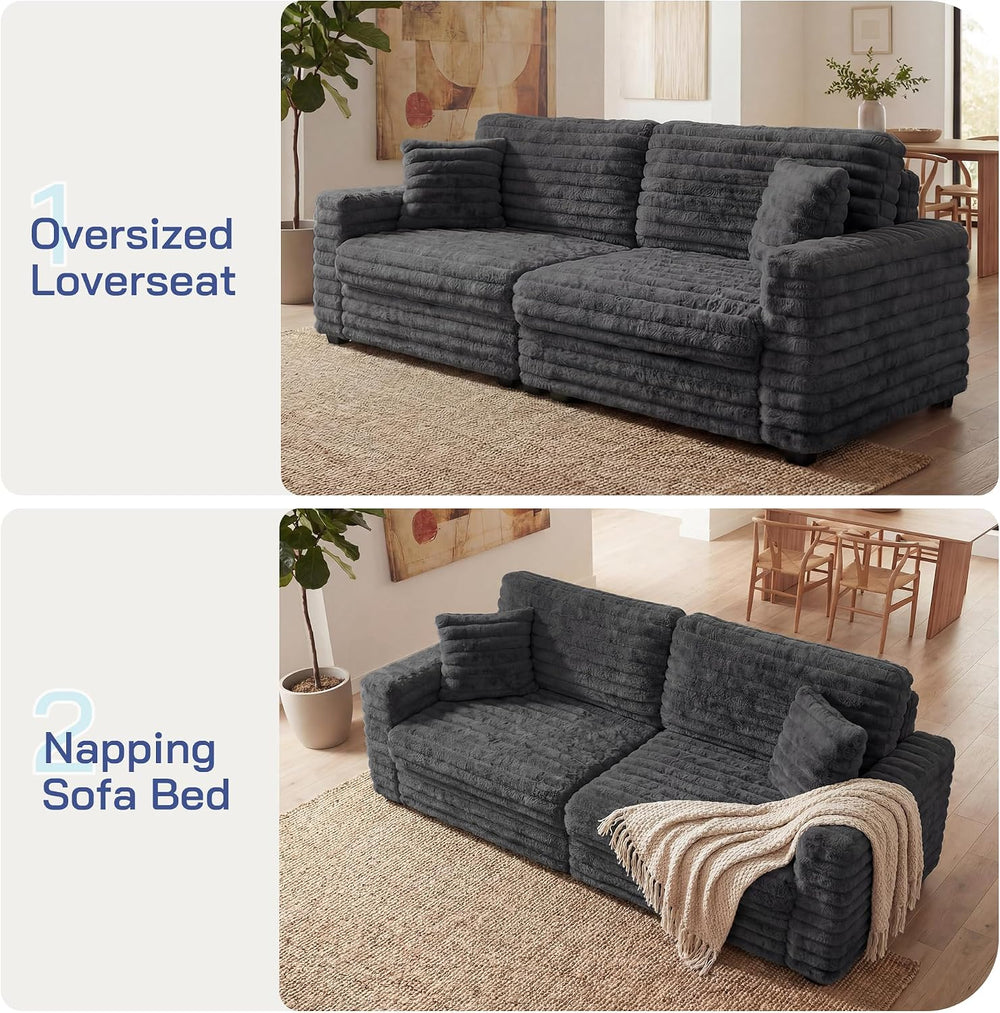 78.7" Corduroy Love Seat Sofa, Cloud Deep Seat Couch with Legs 2 Pillows...