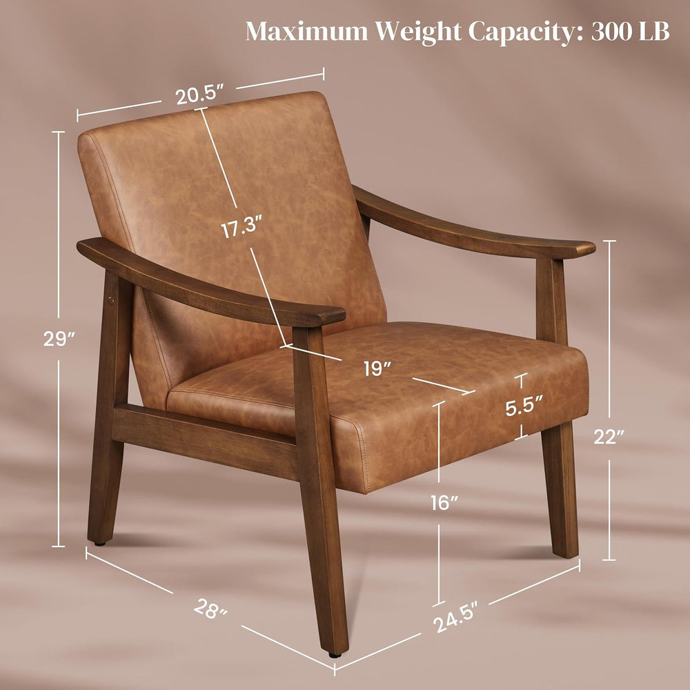 Yaheetech Accent Chair, Mid-Century Armchair with High Back Brown | Faux Leat...