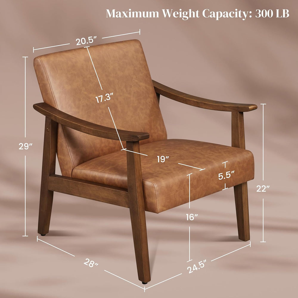 Yaheetech Accent Chairs Set of 2, Mid-Century Faux Leather Armchairs Brown | ...
