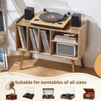 Lerliuo Record Player Stand with 4 Cabinet Holds Up to 220 Albums,Oak | Large Turntable Stand with Wood Legs, Mid-Century Record Player Table,Vinyl Holder Storage for Bedroom Living Room