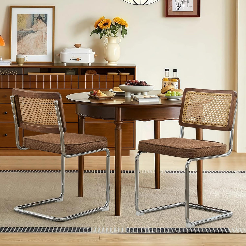 Rattan Dining Chairs Set of 6,Upholstered Mid-Century Modern Dining Room Chai...