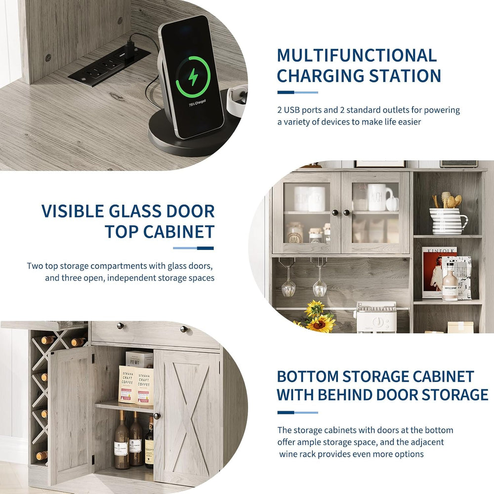 IDEALHOUSE 72 Inch Tall Kitchen Pantry Cabinet with Power Outlet - Wine Bottl...