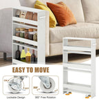 Giantex Slim Storage Cart 4 Tier, Rolling Narrow Island Cart, Side Cabinet w/Handle, Space Saving Trolley, Kitchen Utility Cart Tower Rack for Dining Room Laundry Room Bathroom, White