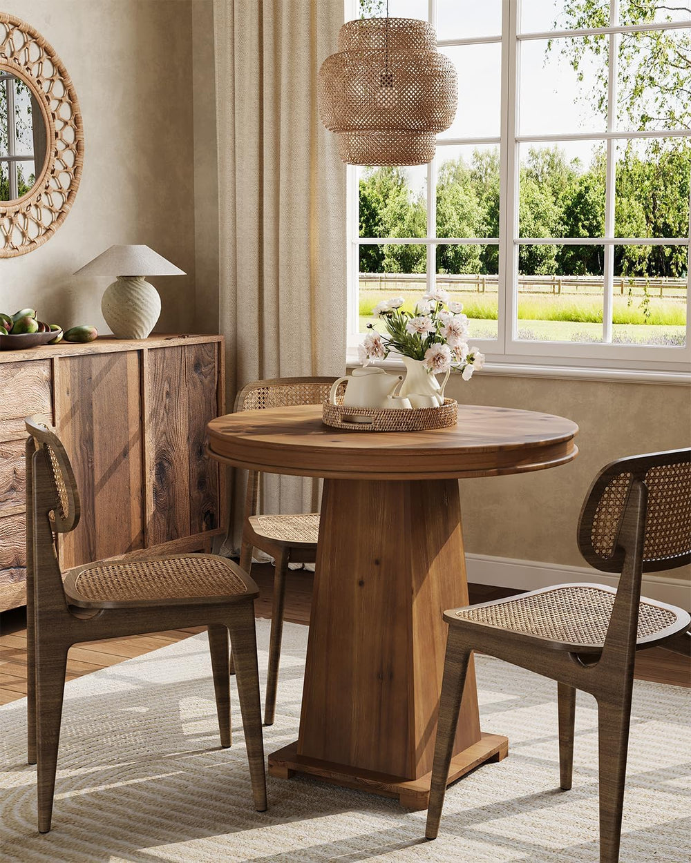 LITTLE TREE Solid Wood Round Dining Table, 31.5" Small Kitchen Table for...