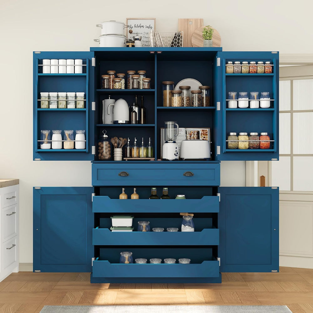 VilroCaz Freestanding 4 Doors Kitchen Pantry, Wood Kitchen Cupboard Storage C...